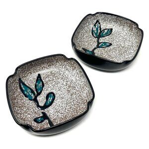 Amazing Asian Inspired Square Speckled Bowls Flower Design (Set of 2) Beautiful!